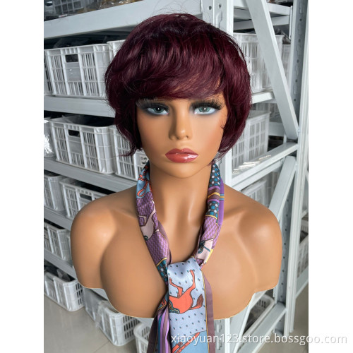 cheap straight ombre brown packaging pixie cut closure with highlights bob headband black women front Full lace human hair wigs